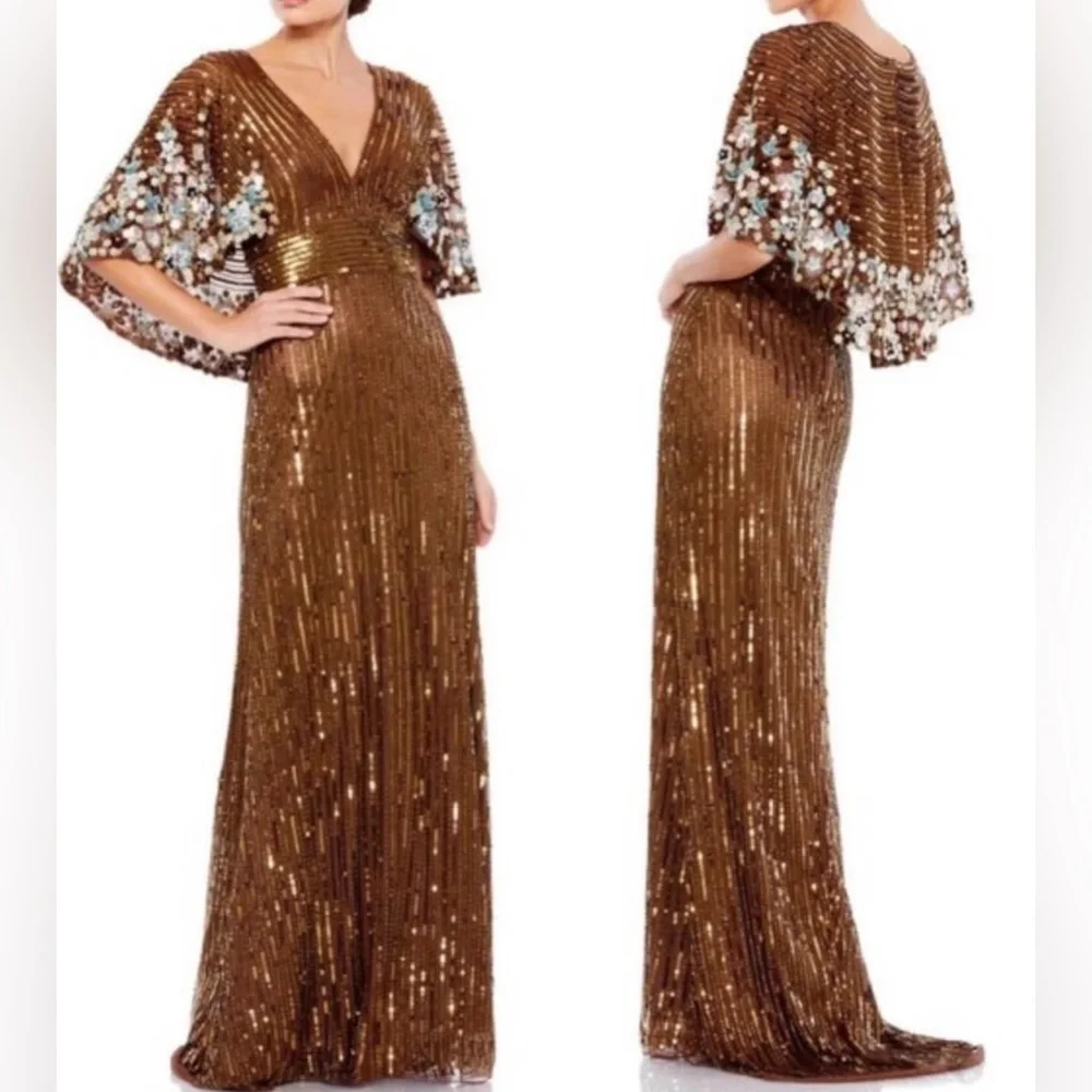 Mac Duggal Elegant Sequin Evening Gown with Cape, sz 8 - Picture 2 of 9